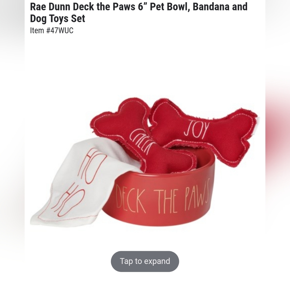 NWT Rae Dunn "Deck the paws" pet bowl, bandana & toys set